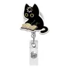 Nuevo porta-credencial retráctil con diseño de gato y flor, clip giratorio para gafete de identificación, carrete retráctil para gafete de oficina