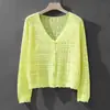 Cárdigan de Punto de Seda Helada de Verano Nuevo Estilo Transfronterizo para Mujer, Holgado Estilo Coreano Delgado de Manga Larga Corto Calado Chal Protector Solar