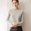 Suéter de Cachemira Otoño e Invierno para Mujer de Siete Puntos Doble Hilo Hombro Normal Cuello Semi Alto Tejido Jersey Adelgazante Capa Base Suéter Ropa Interior