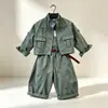 Conjunto de Jaqueta de Trabalho com Zíper Resistente Estilo Coreano Outono Novo Moda Unissex Calça Estilo Foice Solta