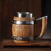 Vaso de cerveza de resina de barril de madera con personalidad creativa, vaso de cerveza de acero inoxidable de imitación de madera hecho a mano creativo, vaso de agua de barra de gran capacidad