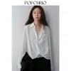 POPCHRI Camisa de Dos Piezas Falsas con Patchwork de Encaje Cuello en V Manga Larga Holgada Casual Camisa Retorcida para Mujer