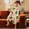 Pijama de una pieza de verano fino para niñas, manga corta, algodón puro, estilo de dibujos animados, corte holgado, ropa de casa para bebés y niños que se puede usar en el exterior