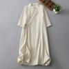 Vestido de Algodón y Lino Estilo Étnico Primavera y Verano Largo hasta la Rodilla Adelgazante Estilo Literario Encaje Falda Larga Versión Mejorada de Cheongsam