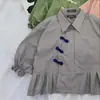 Nueva Chaqueta Camisa de Botones Estilo Chino para Mujer, Estilo Corto con Dobladillo Fruncido y Mangas de Linterna, Diseño Único, Top Estilo Nacional