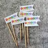Decoración de Pastel de Repostería Tendencia Retro Coreana Oso Sonriente Bandera Pequeña Topper para Mesa de Postres de Cumpleaños Bandera de Doble Cara