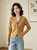 Elegante top de punto estilo coreano con cuello en V, bufanda de seda y textura acanalada, suave y ajustado, de manga larga, multicolor, adecuado para usar en capas en otoño