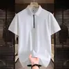 Camiseta de seda gelada cor lisa versátil moderna de malha masculina manga curta gola polo casual fina respirável camisa polo business