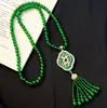 Suéter Cadena de Estatua de Buda Verde Esmeralda Lujoso de Gama Alta, Collar Versátil Retro Popular en Internet, Accesorio de Ropa de Gama Alta para Otoño e Invierno