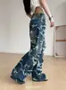 Pantalones Largos Camuflaje Irregulares Unisex Holgados de Pierna Ancha Lavados Vintage Retro Americanos Transfronterizos Jeans Rasgados