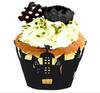 Transfronterizo Spot Amazon Papel para Pasteles Borde de Papel Hueco Taza de Papel Halloween Castillo Negro Telaraña Calavera Venta al por Mayor