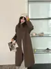 Otoño Invierno 2026 Nuevo Abrigo de Lana para Mujer Abrigo Largo Holgado de Lana Estilo Coreano Cintura Ceñida Adelgazante Ropa Exterior