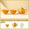 Juego de Té de Arcilla Púrpura Dorado Hecho en Fábrica con Una Tetera y Dos Tazas, Caja de Regalo Especial de Juego de Té de Cerámica, Regalo Práctico de Cumpleaños
