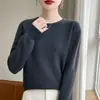Capa base de punto de lana 100% con cuello redondo y manga larga, nuevo top de punto reversible para otoño e invierno, suéter interior tipo pullover versátil para mujer