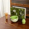 Juego de Té Matcha Japonés Set de 7 Piezas Tazón de Matcha de Cerámica Verde con Pico Caja de Color 100 Piezas de Cuadros Flores de Cerezo