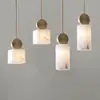 Luminária Pendente Pequena de Mármore para Mesa de Cabeceira Nórdica Toda em Cobre, Luminária Pendente para Restaurante Bar Estilo Chinês Novo, Luminária Pendente de Cabeça Única de Luxo Leve para Quarto