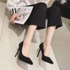 Sapatos de salto alto pretos formais profissionais para mulheres 2023 Novo salto agulha versátil camurça etiqueta sapatos de camada única primavera salto médio 5cm