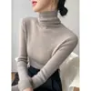Suéter con Cuello Alto Apilado Suave y Pegajoso para Mujer Otoño Invierno Nuevo Estilo Ropa Interior Ajustada Adelgazante Camisa Base de Punto de Cuello Alto para Mujer