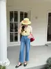 Não importa como você combine, fica emagrecedor~ Adequado para todas as meninas! Jeans casual de cintura alta, modelador, com elasticidade em quatro direções e perna reta