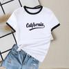 Transfronterizo 2025 Nueva Verano Cuello Redondo Color Contrastante Manga Corta Casual Slim Camiseta de Mujer Tops Versátiles Al Por Mayor