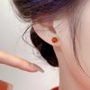 Aretes de Plata Esterlina 925 con Ágata Roja, Retro, Exquisitos, Compactos, Nicho para Perforaciones de Oreja de Estilo Extranjero, Aretes de Estilo Cool de Alta Gama