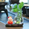 Jarrón Hidropónico de Potos para Oficina Adornos Pequeños Hidropónicos de Escritorio Gato de la Suerte Lindo Soporte Decorativo para Flores de Sala de Estar Mueble de TV