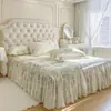 Lençol de Algodão Ajustável e Saia de Cama Duas em Um Estilo Francês Fresco Estilo Princesa Cobertura Completa Antiderrapante Conjunto de Três Peças