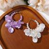 Pendientes largos de estilo Chanel de un solo canal, lujo ligero, elegantes, combinan con todo, perla artificial brillante, color púrpura, pétalos multicapa, pendientes para mujer