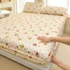 Lençol de baixo com elástico de algodão puro, tipo gaze plissada, qualidade para mães e bebês, capa de cama dupla camada em gaze com desenho, capa protetora antiderrapante para colchão Simmons 4