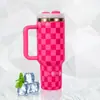 Copo de Carro de Segunda Geração 40oz Copo Térmico de Aço Inoxidável 304 Copo de Água para Carro ao Ar Livre Grande Capacidade Copo Criativo de Xadrez