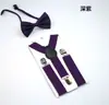 Conjunto de Suspensórios em Y de Cor Sólida com 3 Presilhas e Gravata Borboleta Unissex para Crianças, Conjunto de Duas Peças Ajustável