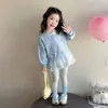 Conjunto de Leggings de Renda com Coelhinho Estilo Coreano para Meninas 2026 Novo Moda Infantil Menina Estiloso Conjunto de Duas Peças Tendência
