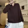 Outono 2026 Novo Estilo Simples Cor Sólida Patchwork Tricô Desgastado Suéter Gola Reversível Caimento Solto Pulôver MHT