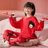 Suéter de Algodón Holgado para Primavera y Otoño para Niños y Niñas de Tallas Mediana y Grande Ropa de Casa Pijamas Pantalones de Manga Larga de Dibujos Animados para Adolescentes