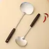 Espátula para Hongos de Acero Inoxidable con Mango de Madera, Tamaños Grande y Pequeño, Espátula Doméstica de Cocina con Mango Largo Antideslizante, Cuchara para Freír, Espátula de Hierro para Sartenes Antiadherentes