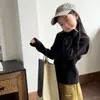 Suéter Básico de Cuello Medio de Alta Frecuencia para Campus para Niños y Niñas, Color Sólido, Elegante, Práctico, Casual, Versátil, Alta Elasticidad