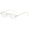 Nuevas Gafas de Sol de Moda con Montura Ovalada, Letra F y Pedrería, Gafas sin Montura, Tendencia Transfronteriza Europea y Americana, Gafas Decorativas