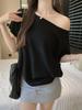 Camiseta de Tricô Assimétrica com Manga Morcego para Mulheres, Verão 2026, Manga Curta Macia e Fluida, Top Solto Elegante e Simples, Emagrecedor