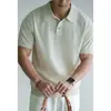 Camisa Polo Tricotada com Fio Texturizado de Mistura de Tencel e Linho Calibre 12 Masculina Verão 2026 Camiseta Casual de Manga Curta