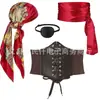 Set de Pirata para Halloween, Pañuelo para la Cabeza, Cinturón, Parche para el Ojo, Set de Cuatro Piezas, Cosplay, Accesorios para Disfraz de Fiesta Caribeña