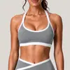 Top regata com gola halter para fitness e yoga transfronteiriço, sutiã esportivo sexy europeu e americano, top regata com blocos de cor para Pilates