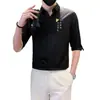 Camisa de Manga Corta para Hombre de Negocios Fresca Bordada Ajustada 2026 Nueva Verano Seda de Hielo Casual Camisa Blanca