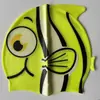 Gorro de natación de dibujos animados lindo para niños, peces nadando, para niños y niñas, impermeable, antideslizante, cómodo, alta elasticidad, de silicona