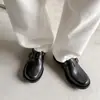 Mocasines de Cuero Estilo Old Money Británico 2026 con Tacón Medio Grueso, Hebilla de Cinturón, Punta Redonda, Cuero Genuino, Zapatos de Corte Bajo Individuales para Mujer