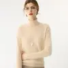 Camisa base de tricô de cashmere, cor sólida da moda, manga longa, gola alta, quente e macia, estilo coreano, roupa casual feminina de outono e inverno