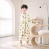 Saco de dormir para bebé de algodón puro con cremallera y piernas separadas para otoño, primavera y otoño, manta anti-patadas de manga larga para niños, mono de piernas separadas