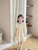 Falda Estampada Estilo Coreano para Niñas Vestido Retro Francés para Niñas Falda Estampada de Algodón Retro Elegante Gris Azul
