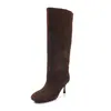 Botas Altas Elegantes de Salto Fino com Bico Redondo, Estilo Minimalista de 7cm, Coleção Outono/Inverno 2026, Longas, Estilo Cavaleiro