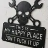 Transfronteiriço Este É o Meu Lugar Feliz Placa de Parede de Metal Placa de Caveira Mundo Feliz