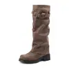 Suprimento de comércio exterior transfronteiriço: Botas casuais de inverno de cano alto com sola grossa e fivela de cinto, botas femininas de tamanho grande 124-7